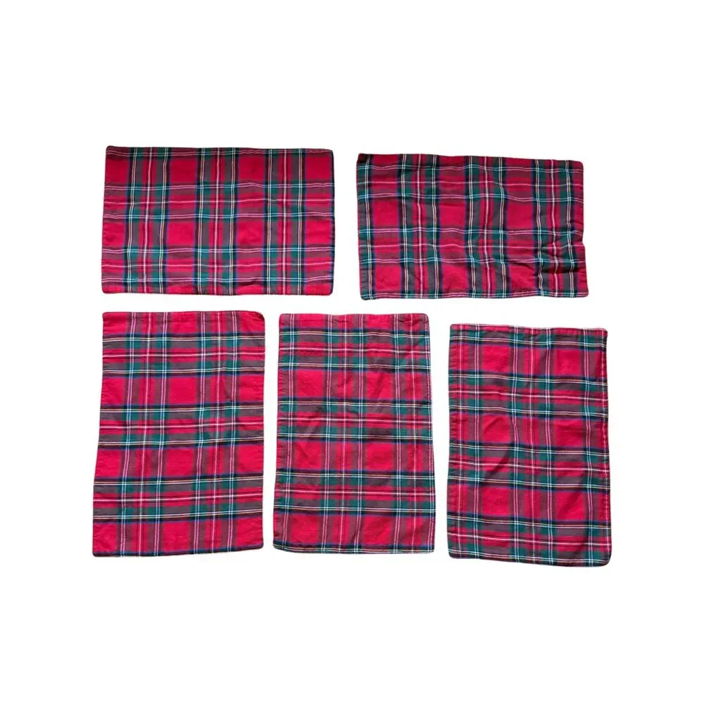 Green Red Plaid Set of 5 Double Sided Reversible 12x18 Christmas Placemats